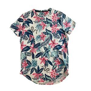 Hollister Men’s L Must-Have Curved Hem Tee Tropical Floral Snake Print Preowned